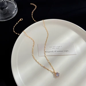 Zirkon Taşlı Gold Kap. Tek Taş Bayan Kolye ER96SR