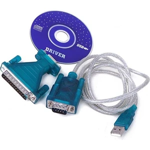 USB 2.0 To RS232 Db9 Kablo + 25 Pin Erkek 9 Pin Dişi Lpt Adaptör