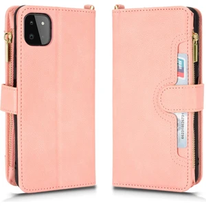 Yue Store Samsung Galaxy A22 5G Pembe Fermuar Deri Telefon Kılıfı (Yurt Dışından)