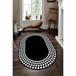 Cappio Halı Siyah-Beyaz Damla Desenli Oval Halı (Makinada Yıkanabilir Kaymaz Dot Taban) - CP1355-2