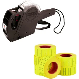 Eco Siyah Etiket Makinesi TNX-5500ECO41 + Tanex Etiketi Çizgili 12 mm x 21 mm Sarı 6'lı Rulo