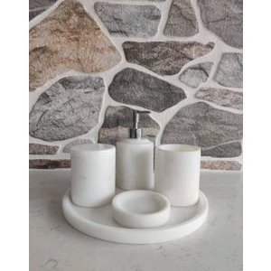 Akm Dekor Beyaz 5'li Mermer Banyo Seti