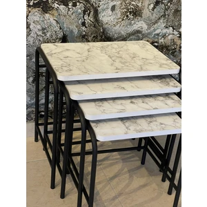 4'lü Metal Zigon Sehpa Beyaz Mermer