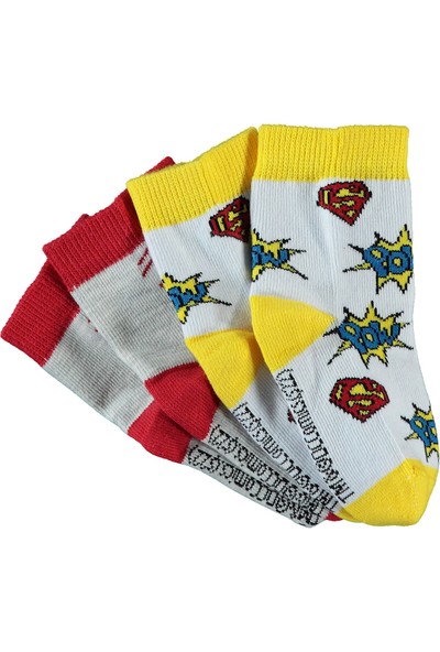 Superman Süperman Erkek Bebek 2'li Çorap Set 0-12 Ay Beyaz
