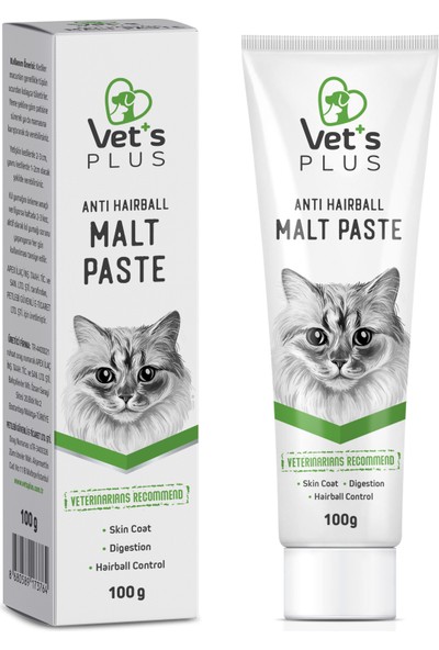 Vet's Plus Anti Hairball Malt Kedi Macunu 100gr (Tüy Yumağı Önleyici ve Tüy Sağlığı Destekleyici)