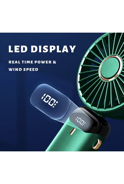 Chronus El Tipi Fan Kişisel Fan 5000MAH Şarj Edilebilir 5 Hız, LED Ekranlı Mini Sessiz Fan, 11-21HS Masa Fanı Çalışma Süresi (Yeşil) (Yurt Dışından)