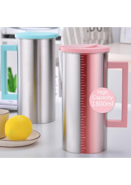 Mutfak Suyu Sürahi Paslanmaz Çelik Su Sürahi Dispenser Sürahi 1.8l Pembe(Yurt Dışından)