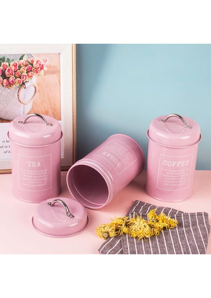 1200ML Mutfak Kutular Seti 3 Paket Kahve Çayı Saklama Kutuları Kavanozlar Pembe(Yurt Dışından)