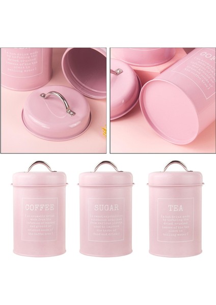 1200ML Mutfak Kutular Seti 3 Paket Kahve Çayı Saklama Kutuları Kavanozlar Pembe(Yurt Dışından)