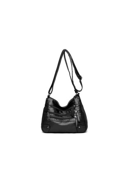 Yeni Bayanlar Çanta Yumuşak Su Geçirmez Çok Fermuar Kadın Deri Satchel Açık Seyahat Omuz Çantası Crossbody Çanta Rahat Çanta Messenger Çanta (Siyah)