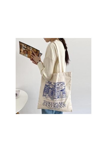 Kadın Tuval Alışveriş Çantası Shakespeare Mektuplar Baskı Kadın Omuz Çantaları Pamuklu Kumaş Kumaş Seyahat Shopper Çanta Tote | Alışveriş Torbaları