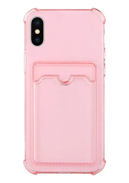 Apple iPhone Xr Kılıf Silikon Şeffaf Kredi Kartlık Bölmeli Antişok Dört Köşe Darbe Korumalı
