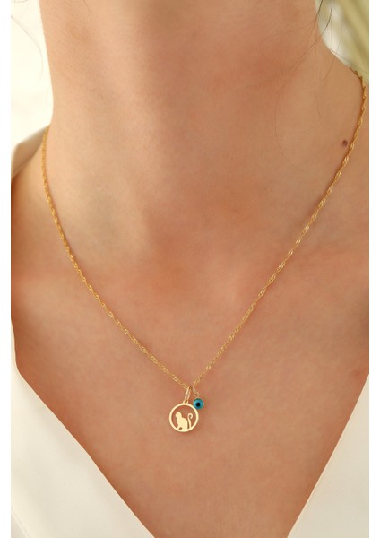 14 Ayar Altın Singapur Zincir Kedi-Göz Kolye