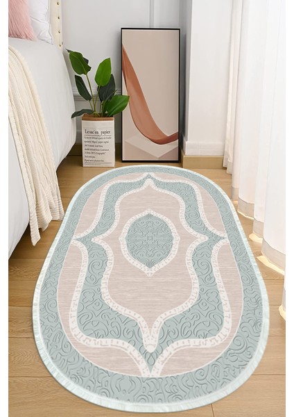 Dijital Baskılı Kaymaz Taban Yıkanabilir Oval Salon Halısı Mutfak Halısı ve Yolluk NHO-HK-169