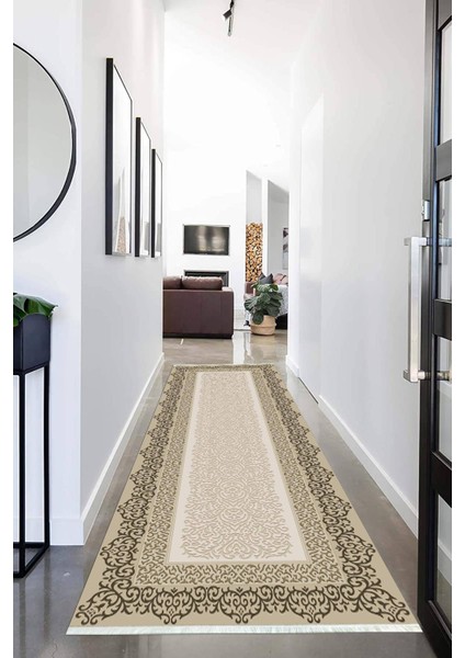 Dijital Baskılı Kaymaz Taban Yıkanabilir Çerçeve Desenli Koridor Halısı Yolluk NHU-HS-198