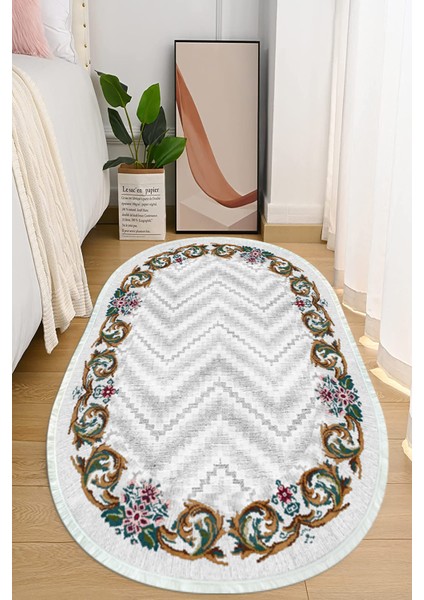 Dijital Baskılı Kaymaz Taban Yıkanabilir Oval Salon Halısı Mutfak Halısı ve Yolluk NHO-SD-238