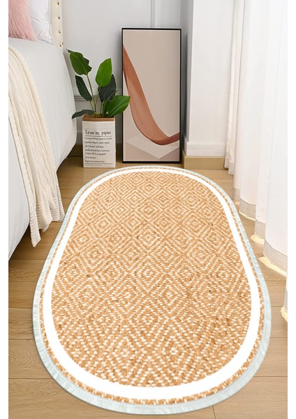Dijital Baskılı Kaymaz Taban Yıkanabilir Oval Salon Halısı Mutfak Halısı ve Yolluk NHO-SD-346