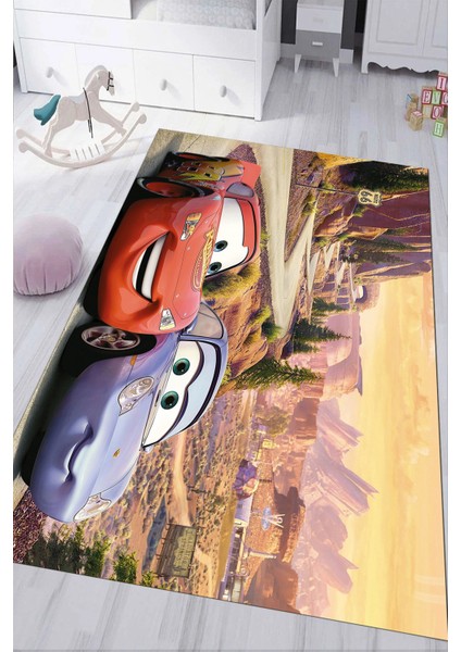 Dijital Baskılı Kaymaz Tabanlı Yıkanabilir Arabalı Çocuk Odası Halısı NHÇ-HP-791