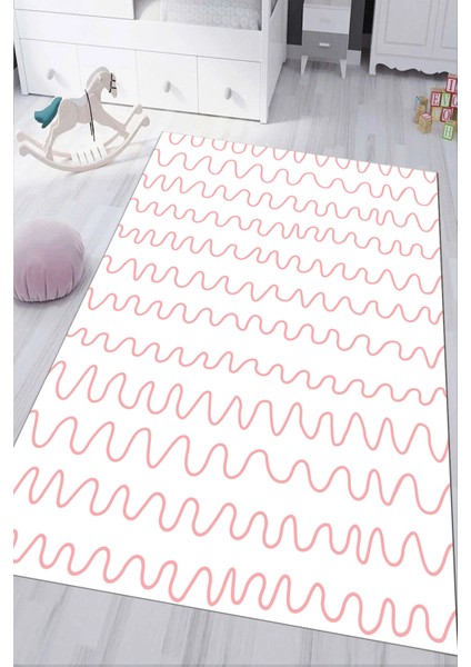 Dijital Baskılı Kaymaz Tabanlı Yıkanabilir Pembe Çocuk Odası Halısı NHÇ-HP-593