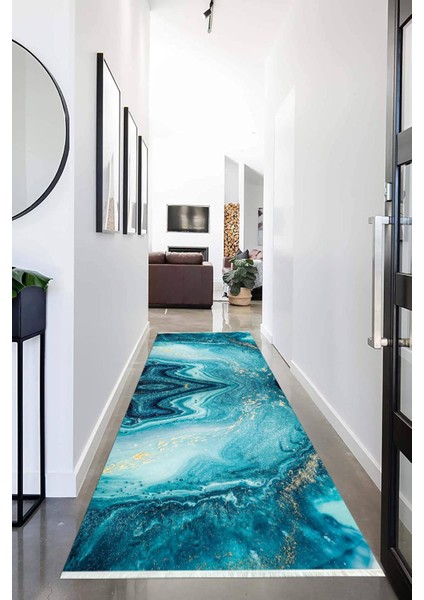 Dijital Baskılı Kaymaz Taban Yıkanabilir Modern Desenli Koridor Halısı Yolluk NHU-HS-341