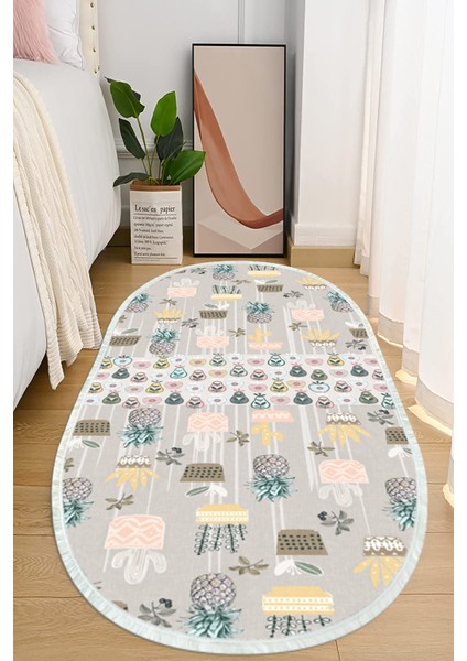 Dijital Baskılı Kaymaz Taban Yıkanabilir Oval Salon Halısı Mutfak Halısı ve Yolluk NHO-HT-379