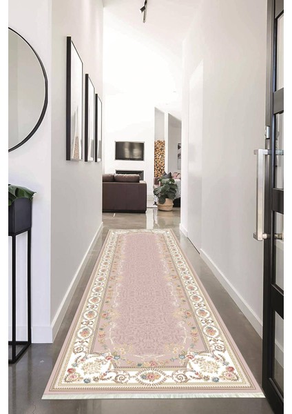 Dijital Baskılı Kaymaz Taban Yıkanabilir Çiçekli Çerçeveli Koridor Halısı Yolluk NHU-HK-172