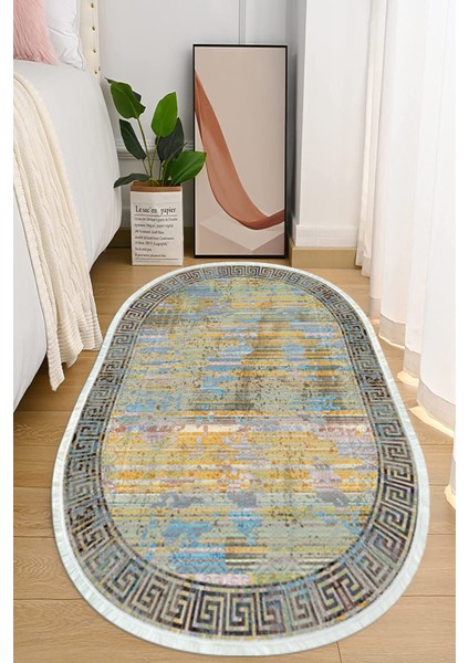Dijital Baskılı Kaymaz Taban Yıkanabilir Oval Salon Halısı Mutfak Halısı ve Yolluk NHO-HY-1278