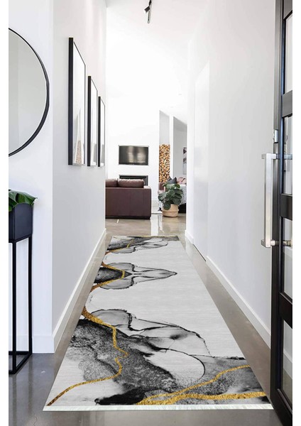 Dijital Baskılı Kaymaz Taban Yıkanabilir Modern Desenli Koridor Halısı Yolluk NHU-HS-240