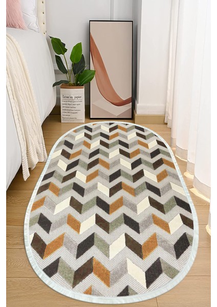 Dijital Baskılı Kaymaz Taban Yıkanabilir Oval Salon Halısı Mutfak Halısı ve Yolluk NHO-HT-1393