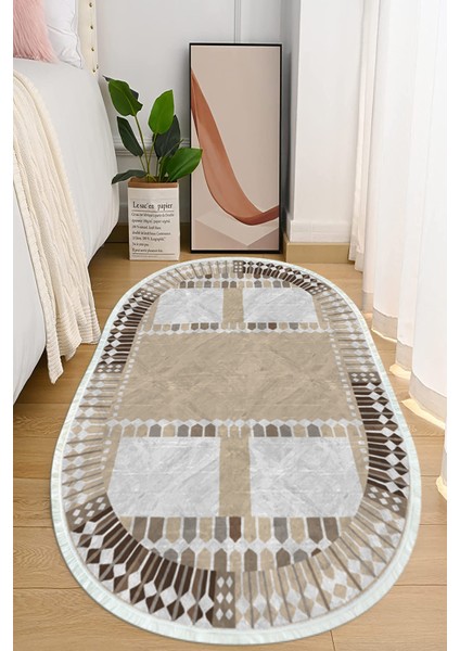 Dijital Baskılı Kaymaz Taban Yıkanabilir Oval Salon Halısı Mutfak Halısı ve Yolluk NHO-HT-940