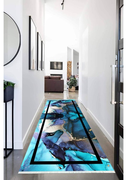 Dijital Baskılı Kaymaz Taban Yıkanabilir Modern Desenli Koridor Halısı Yolluk NHU-HS-281