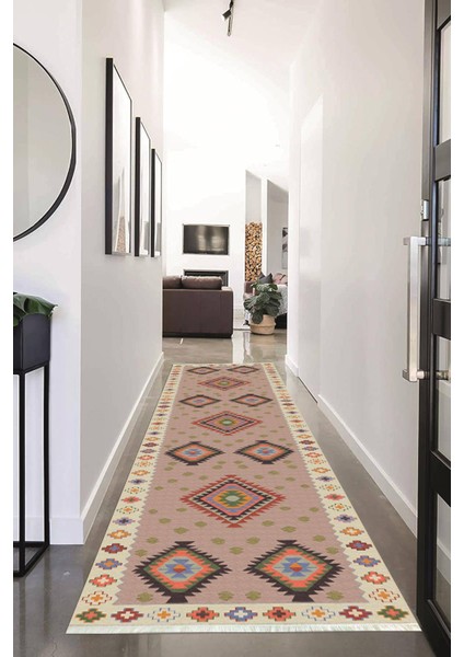 Dijital Baskılı Kaymaz Taban Yıkanabilir Modern Desenli Koridor Halısı Yolluk NHU-HK-103