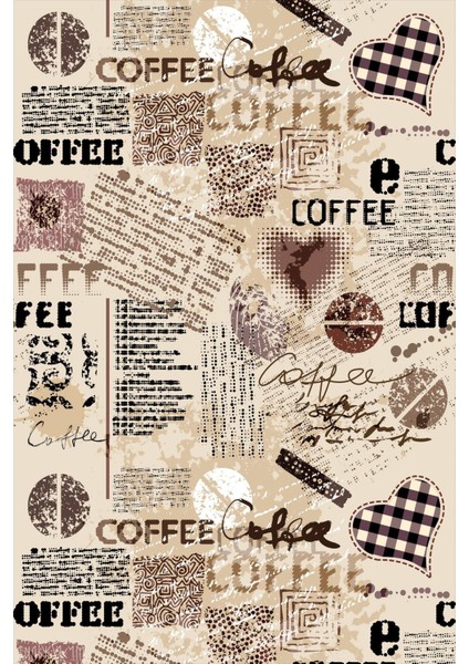 Dijital Baskılı Kaymaz Taban Yıkanabilir Coffee Mutfak Halısı NHM-HM-556