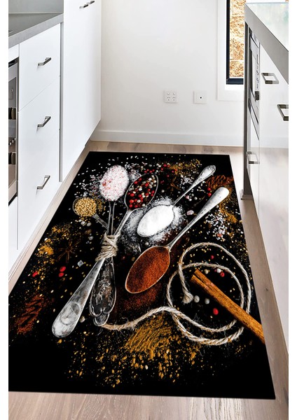 Dijital Baskılı Kaymaz Taban Yıkanabilir Kaşık Desenli Mutfak Halısı NHM-HM-583