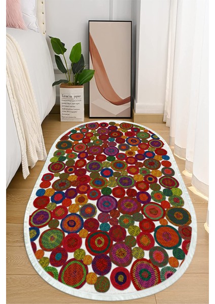 Dijital Baskılı Kaymaz Taban Yıkanabilir Oval Salon Halısı Mutfak Halısı ve Yolluk NHO-HS-210