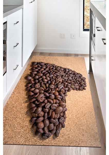 Dijital Baskılı Kaymaz Taban Yıkanabilir Kahve Baskılı Mutfak Halısı NHM-SD-179