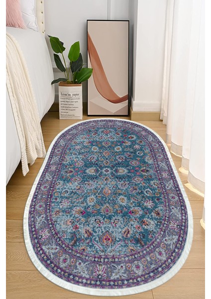 Dijital Baskılı Kaymaz Taban Yıkanabilir Oval Salon Halısı Mutfak Halısı ve Yolluk NHO-HT-757