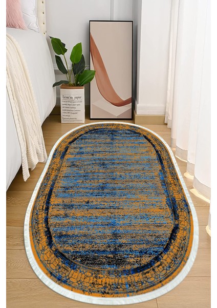Dijital Baskılı Kaymaz Taban Yıkanabilir Oval Salon Halısı Mutfak Halısı ve Yolluk NHO-HT-968