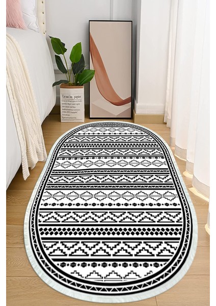 Dijital Baskılı Kaymaz Taban Yıkanabilir Oval Salon Halısı Mutfak Halısı ve Yolluk NHO-HS-549