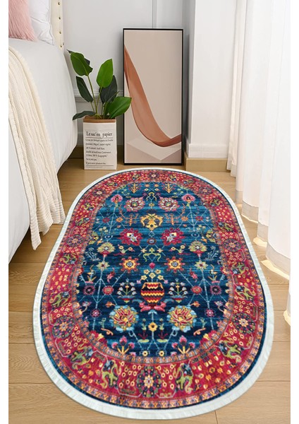 Dijital Baskılı Kaymaz Taban Yıkanabilir Oval Salon Halısı Mutfak Halısı ve Yolluk NHO-HY-894