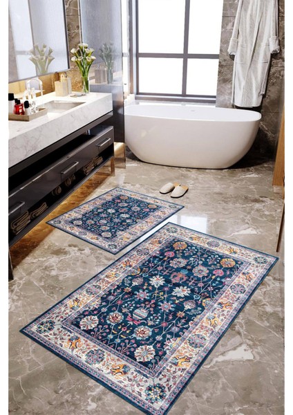 Dijital Baskılı Kaymaz Taban Yıkanabilir 2'li Banyo Paspası Halı Takımı NH-KLZT-HT-995