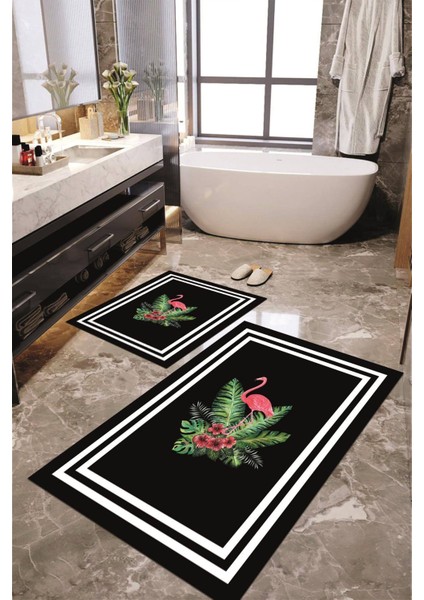 Dijital Baskılı Kaymaz Taban Yıkanabilir 2'li Banyo Paspası Halı Takımı NH-KLZT-SD-326
