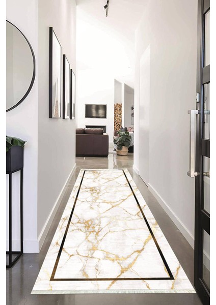 Dijital Baskılı Kaymaz Taban Yıkanabilir Modern Desenli Koridor Halısı Yolluk NHU-HT-1089