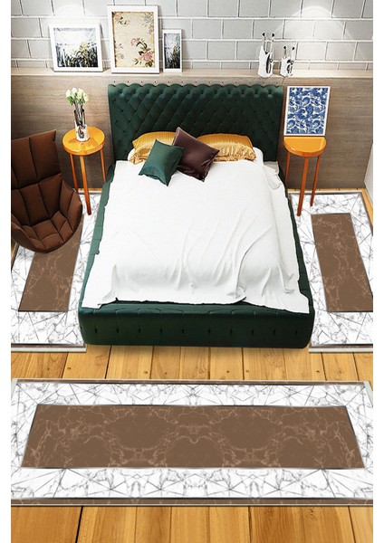 Dijital Baskılı Kaymaz Taban Yıkanabilir Mermer Desen 3'lü Yatak Odası Takım Halısı NHYO-HT-657