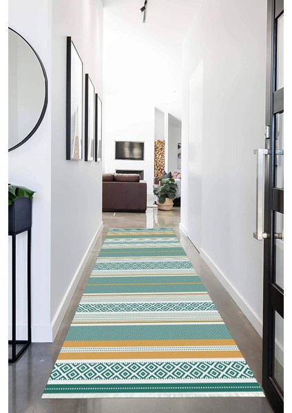 Dijital Baskılı Kaymaz Taban Yıkanabilir Modern Desenli Koridor Halısı Yolluk NHU-HT-1392