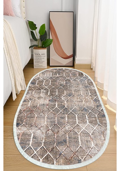 Dijital Baskılı Kaymaz Taban Yıkanabilir Oval Salon Halısı Mutfak Halısı ve Yolluk NHO-SD-239