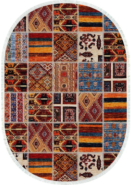 Dijital Baskılı Kaymaz Taban Yıkanabilir Oval Salon Halısı Mutfak Halısı ve Yolluk NHO-HT-1518