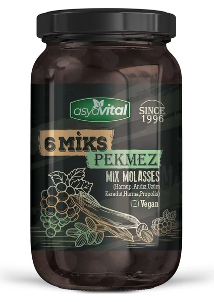 ASYA VİTAL 6 MİX PEKMEZ 800 GR. CAM (ÜZÜM, DUT, HARNUP, HURMA, ANDIZ, PROPOLİS)