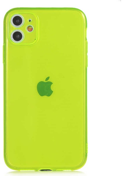 Apple iPhone 11 Kapak Kamera Korumalı Neon Renkli Silikon Kılıf - Neon Sarı