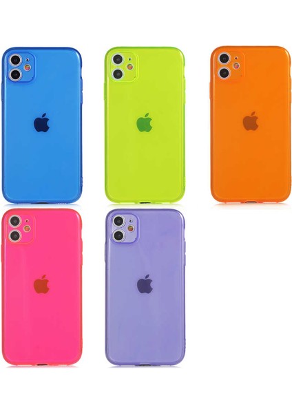 Apple iPhone 11 Kapak Kamera Korumalı Neon Renkli Silikon Kılıf - Neon Sarı